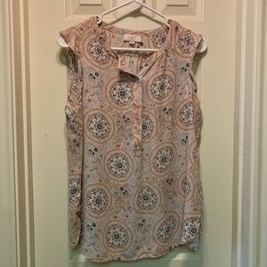 LOFT Patterned Henley Ruffle Trim Shell size M